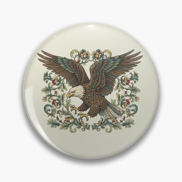Item preview, Bald Eagle Diving With Botanical Floral Frame Vintage Bird Illustration designed and sold by BirdsnStuff.