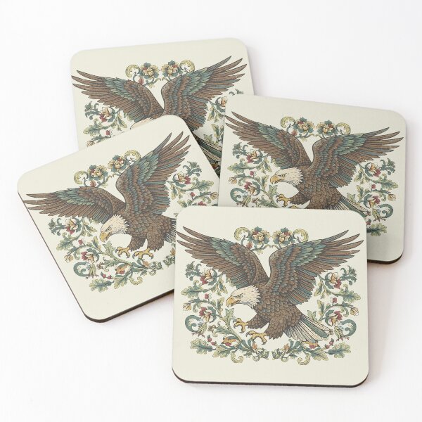 Item preview, Bald Eagle Diving With Botanical Floral Frame Vintage Bird Illustration designed and sold by BirdsnStuff.