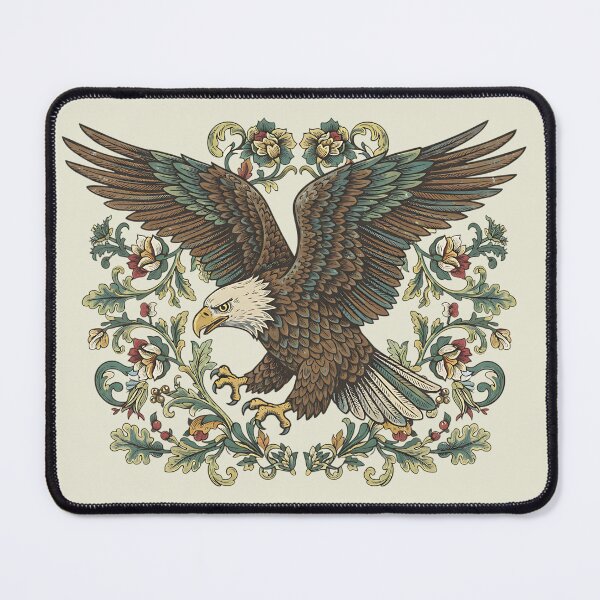 Item preview, Bald Eagle Diving With Botanical Floral Frame Vintage Bird Illustration designed and sold by BirdsnStuff.