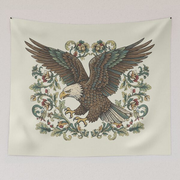 Item preview, Bald Eagle Diving With Botanical Floral Frame Vintage Bird Illustration designed and sold by BirdsnStuff.