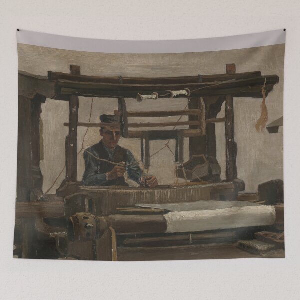 Item preview, Loom With Weaver by Vincent van Gogh: Rustic Studio Fine Art Print designed and sold by artofuniverse.