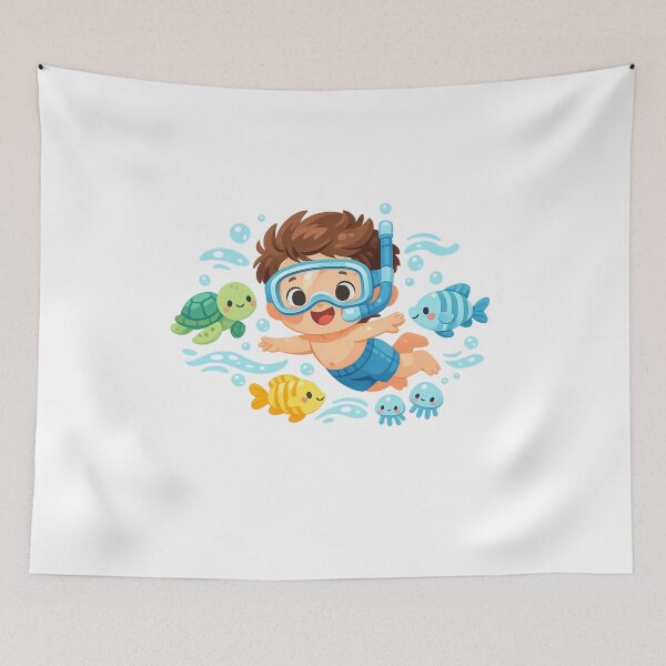 Item preview, Cute Underwater Adventure - Child Swimming with Sea Animals designed and sold by MKreative Studio.