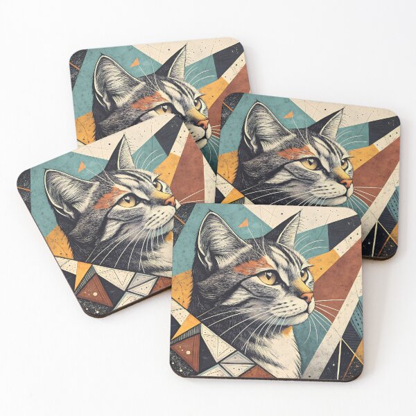 Item preview, Abstract Geometric Cat Portrait – Modern Cubist Animal Art Design designed and sold by Studio Atharv.