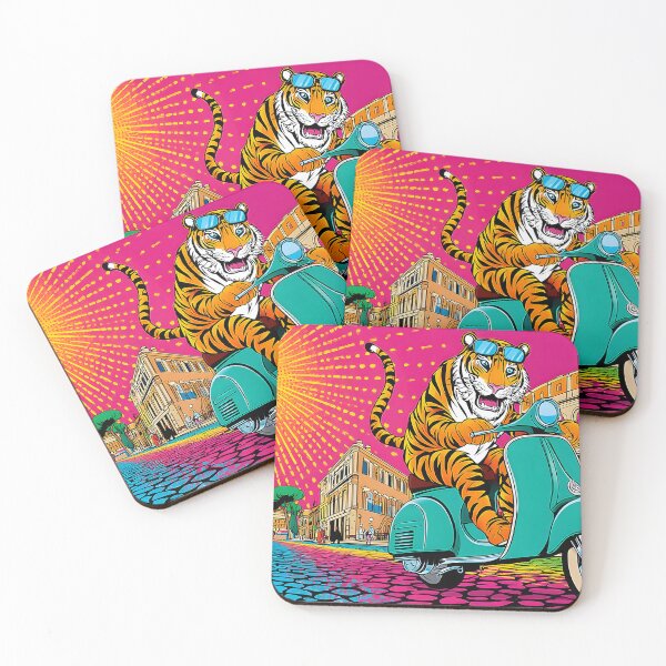 Item preview, Vibrant Tiger Riding a Scooter in a Colorful Scene designed and sold by Artessie.