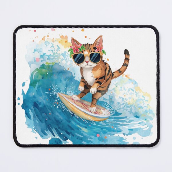 Item preview, Cool Watercolor Cat Surfing Ocean Wave - Summer Vibes designed and sold by Timastorart.
