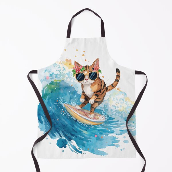 Item preview, Cool Watercolor Cat Surfing Ocean Wave - Summer Vibes designed and sold by Timastorart.