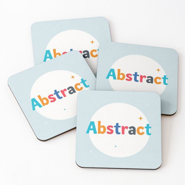 Item preview, The word ABSTRACT in multicolored on a white circle with a light blue background designed and sold by RAISC.