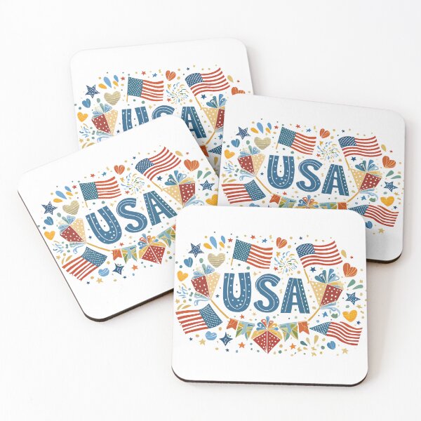 Item preview, USA in custom text with patriotic colors and celebration accents. designed and sold by Art-Horizon.