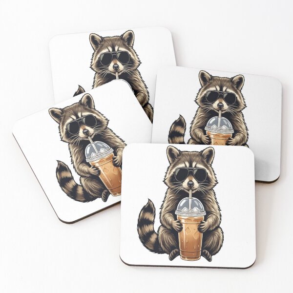 Item preview, Cool Raccoon Drinking Iced Coffee - Vintage Animal Sticker designed and sold by JadmeStudio.