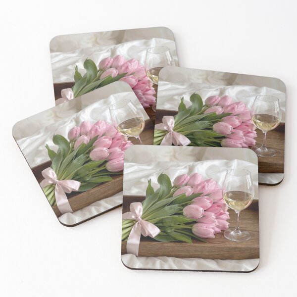 Item preview, Wine and Pink Tulips On Wooden Tray designed and sold by Maria Dryfhout.