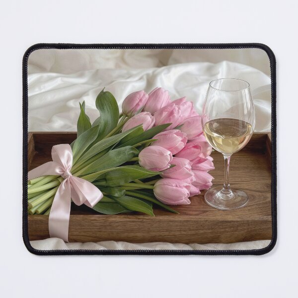 Item preview, Wine and Pink Tulips On Wooden Tray designed and sold by Maria Dryfhout.