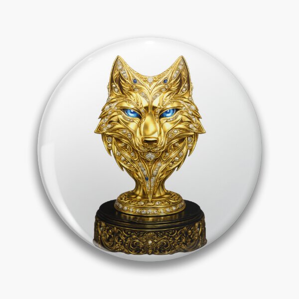 Aperçu de l'œuvre Sculpture luxueuse de loup doré ornée de pierres précieuses créée et vendue par Wolf Creator.