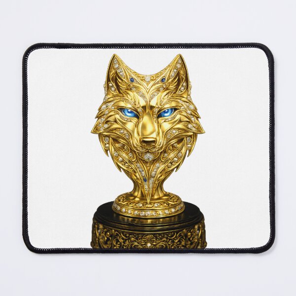 Item preview, Luxurious golden wolf sculpture with gemstones designed and sold by Wolf Creator.