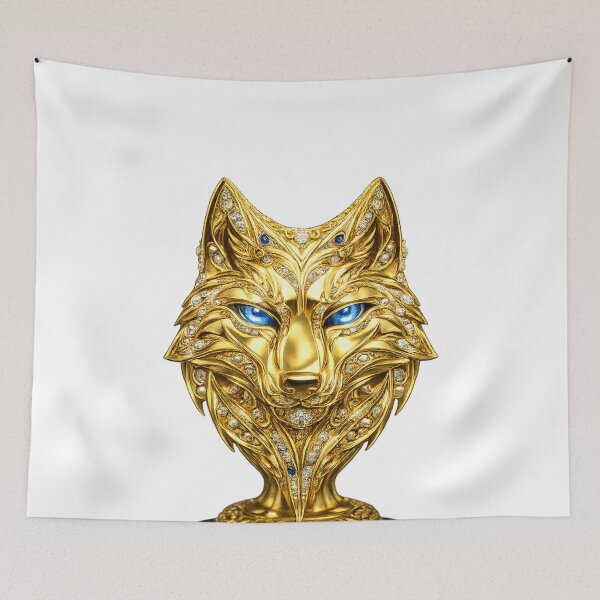Item preview, Luxurious golden wolf sculpture with gemstones designed and sold by Wolf Creator.