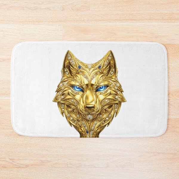 Item preview, Luxurious golden wolf sculpture with gemstones designed and sold by Wolf Creator.