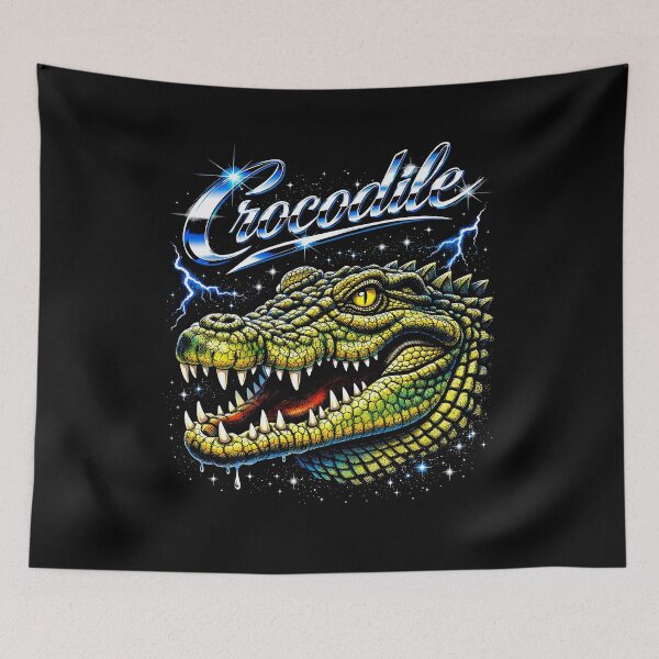 Item preview, Crocodile Chrome Script Open Jaw Lightning Stars Retro 80s Bold Graphic designed and sold by graphixpolash.