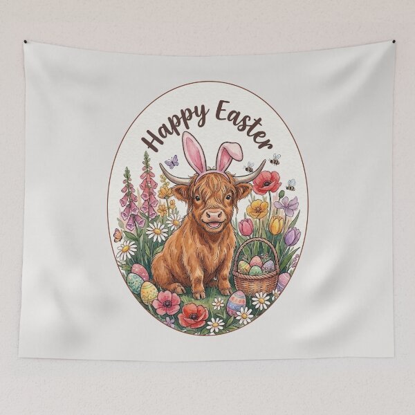 Item preview, Funny Scottish Highland Cow Happy Easter Egg Bunny Boys Girls Kids designed and sold by FurryHavenPH.