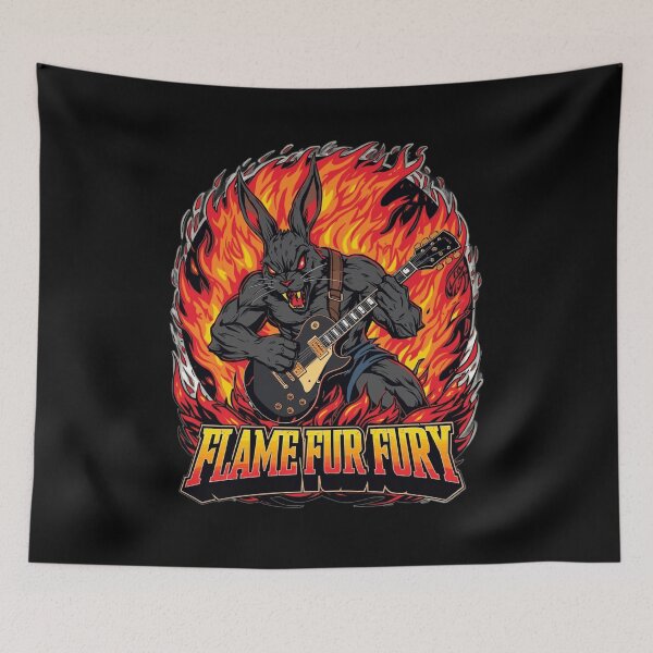 Item preview, Flame Fur Fury - Heavy Metal Rabbit Guitarist designed and sold by NexKris.