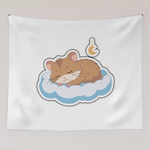 Item preview, Sleeping Hamster on Cloud Sticker – Cute Kawaii Good Night Animal with Moon Aesthetic designed and sold by pn_terest.