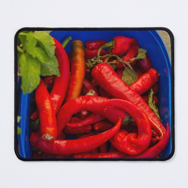 Item preview, Red Chili Peppers in Blue Container With Fresh Herbs on Wooden Table designed and sold by Nmallia.