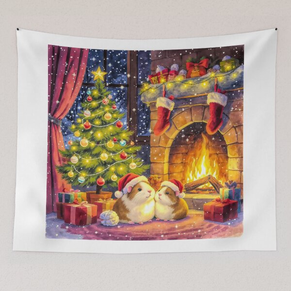 Item preview, Cute Guinea Pig & Hamster Christmas by the Fireplace designed and sold by acceleratorhams.