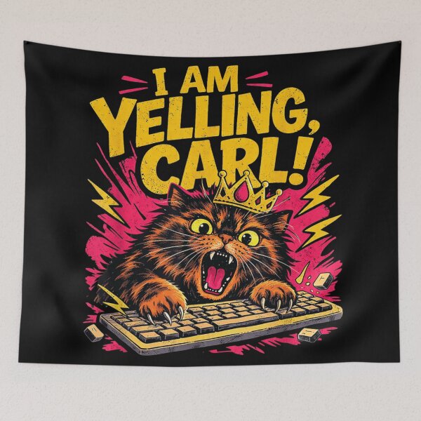 Item preview, I Am Yelling Carl Angry Cat Typing On Keyboard Funny Crown Meme designed and sold by LakenDraphil.