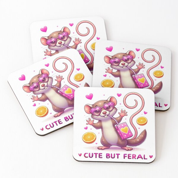 Item preview, Cute But Feral Weasel Pink Heart Sunglasses Juice Box Kawaii designed and sold by Hinata04.
