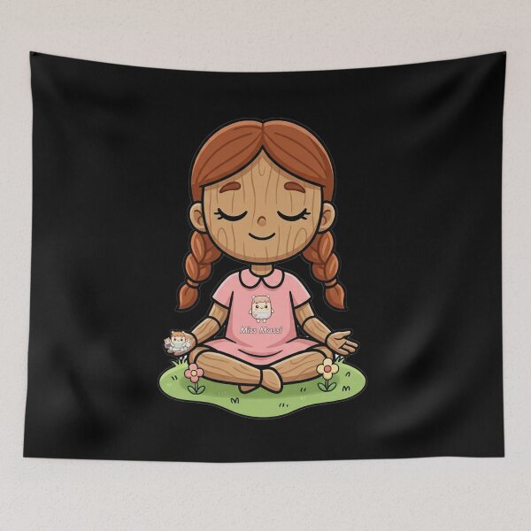 Item preview, MissMassi – Meditating wooden doll on grass with flowers designed and sold by Herzbaumatelier.