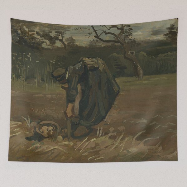Item preview, Peasant Woman Digging Potatoes by Vincent van Gogh: Rustic Post Impressionist Poster designed and sold by artofuniverse.