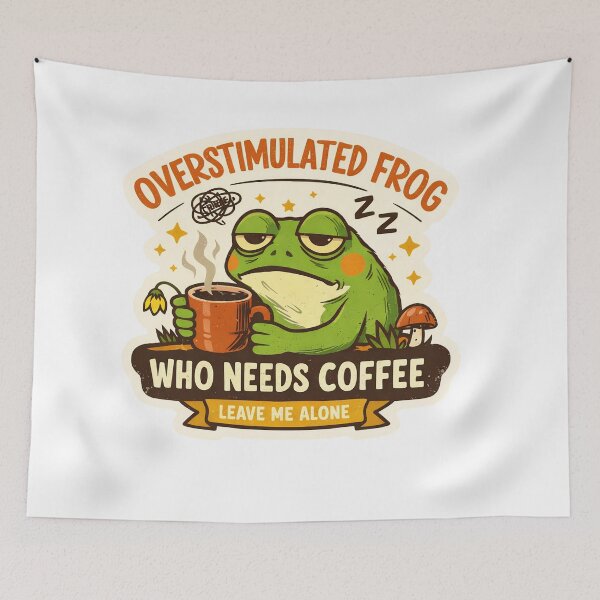 Item preview, Overstimulated Frog Who Needs Coffee – Funny Introvert Meme Sticker designed and sold by MyTutina.