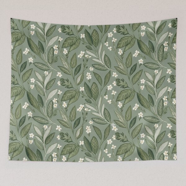 Item preview, Sage Themed Floral Pattern With White Flowers designed and sold by MyTutina.