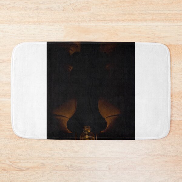 Item preview, Warm Candlelight in Glass Bottle Between Stone Balusters at Night — Moody Architectural Shadow designed and sold by Nmallia.