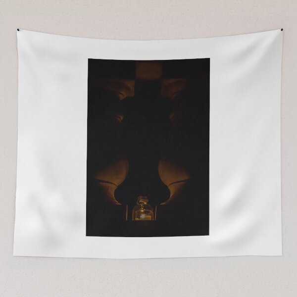 Item preview, Warm Candlelight in Glass Bottle Between Stone Balusters at Night — Moody Architectural Shadow designed and sold by Nmallia.