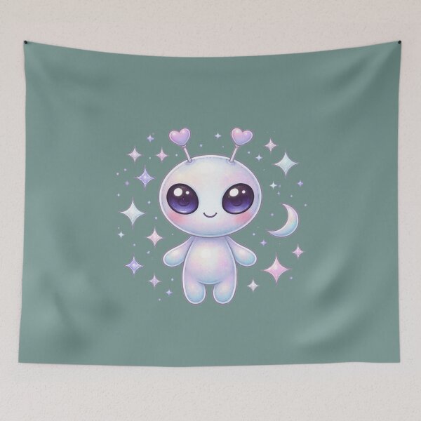 Item preview, Kawaii alien with celestial sparkles designed and sold by graphicbidu.