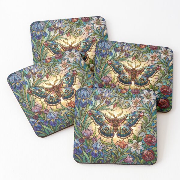 Item preview, Stained Glass Silk Moth and Flowers designed and sold by Tridentulus.