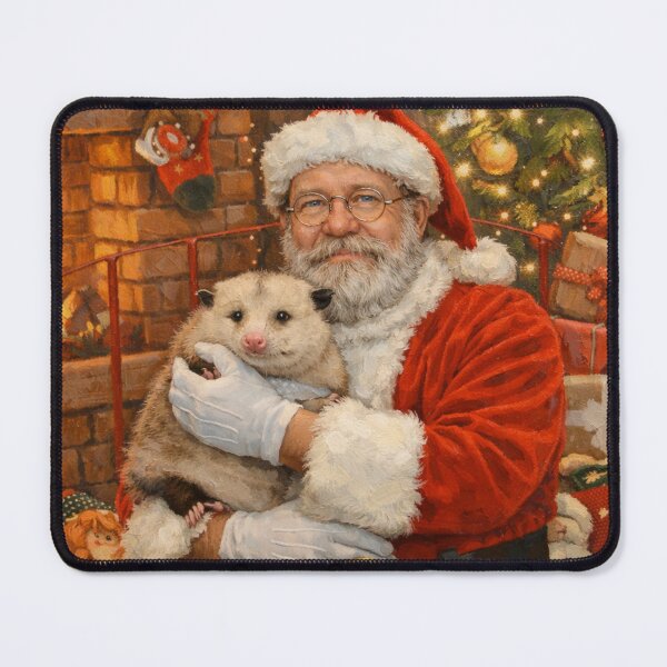 Item preview, Santa holding an opossum by the fire designed and sold by donchago.