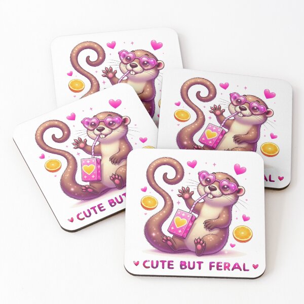 Item preview, Cute But Feral Otter Pink Heart Sunglasses Juice Box Kawaii designed and sold by Hinata04.