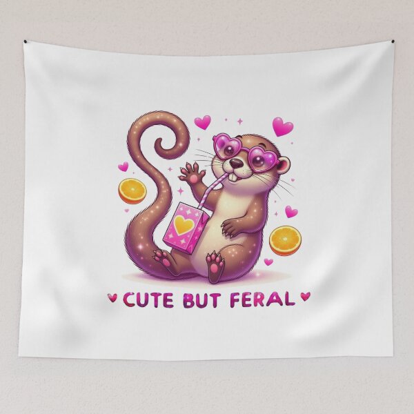 Item preview, Cute But Feral Otter Pink Heart Sunglasses Juice Box Kawaii designed and sold by Hinata04.