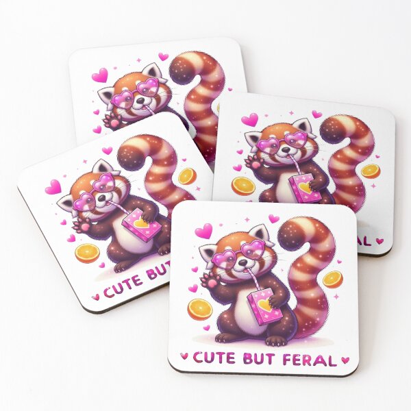 Item preview, Cute But Feral Red Panda Pink Heart Sunglasses Juice Box Kawaii designed and sold by Hinata04.
