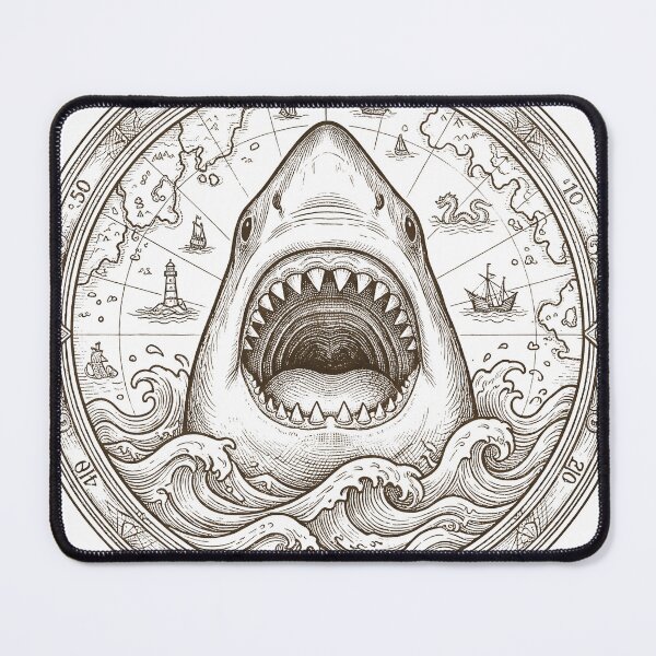 Item preview, Vintage Shark Compass Ocean Explorer Nautical Map designed and sold by AntiqueImages.