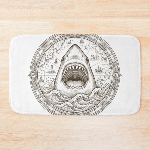 Item preview, Vintage Shark Compass Ocean Explorer Nautical Map designed and sold by AntiqueImages.