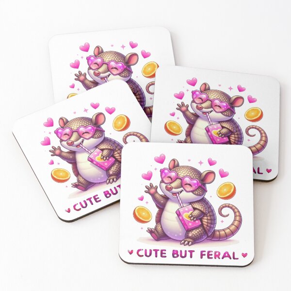 Item preview, Cute But Feral Armadillo Pink Heart Sunglasses Juice Box Kawaii designed and sold by Hinata04.