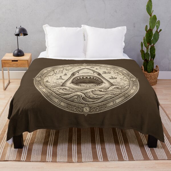 Item preview, Vintage Great White Shark Compass Ocean Map designed and sold by AntiqueImages.