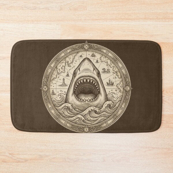 Item preview, Vintage Great White Shark Compass Ocean Map designed and sold by AntiqueImages.