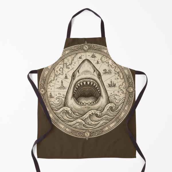 Item preview, Vintage Great White Shark Compass Ocean Map designed and sold by AntiqueImages.