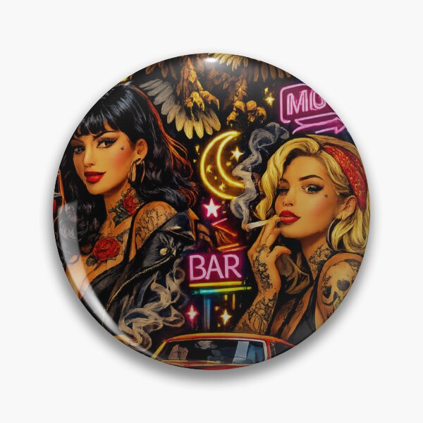 Item preview, Neon Tattoo Women with Golden Eagle & Vintage Muscle Car – Retro Rebel Aesthetic designed and sold by HIGHSQUARE.
