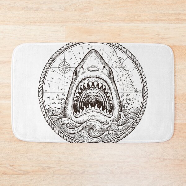 Item preview, Vintage Great White Shark Nautical Marine Map Art designed and sold by AntiqueImages.