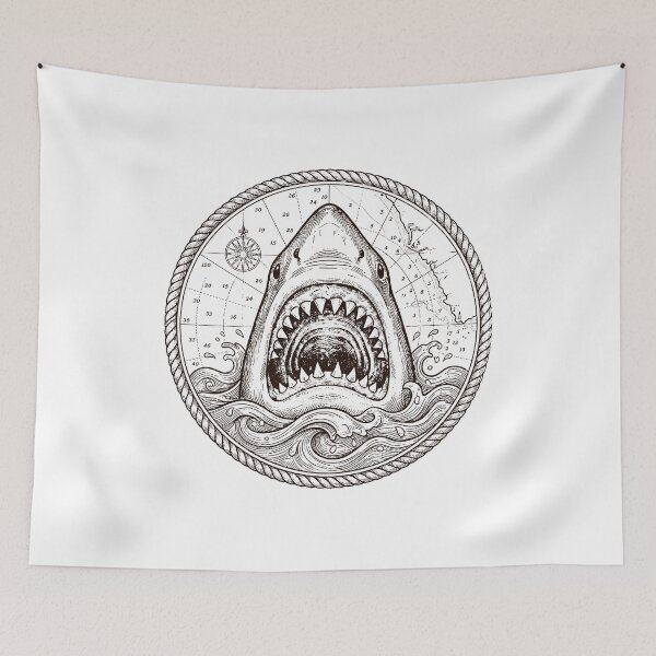 Item preview, Vintage Great White Shark Nautical Marine Map Art designed and sold by AntiqueImages.