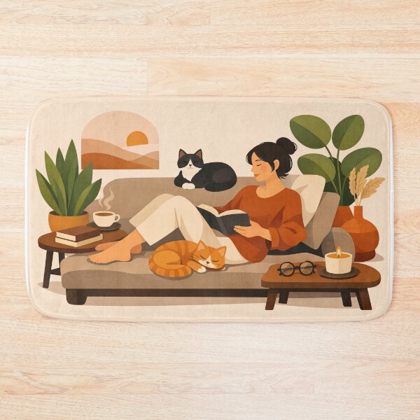 Item preview, Cozy Book Woman girl Mom Cat Aesthetic Relaxing Lifestyle Design Books plants selfcare  designed and sold by VISO-art.
