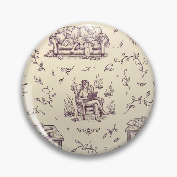 Item preview, Chaotic French Toile Domestic Comedy Pattern in Plum designed and sold by Seeding Serendipity.